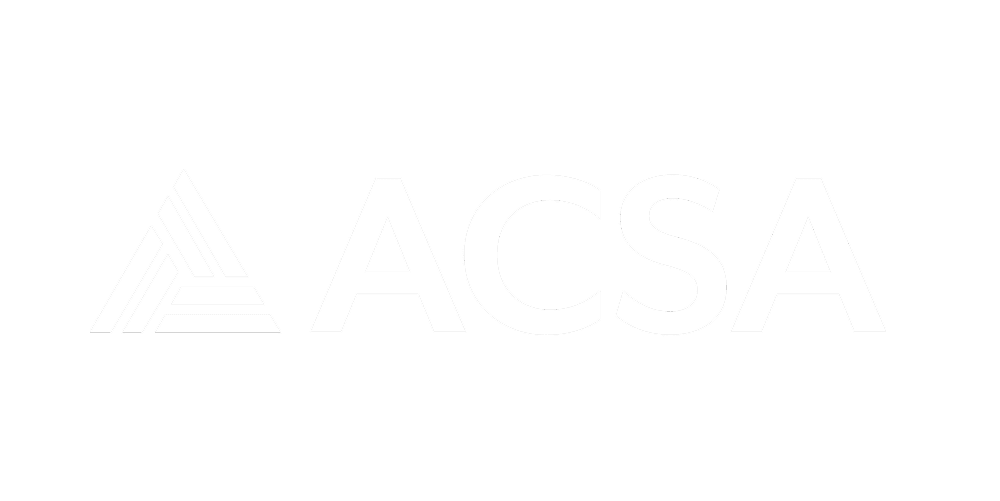 The image features the ACASA logo with a stylized triangular design and the acronym "ACSA" in bold white letters on a black