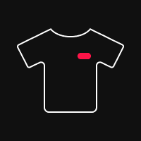 A black T-shirt with a small red logo on the chest.