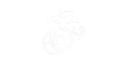 A black and white emblem of the United States Marine Corps featuring an eagle, globe, and anchor.