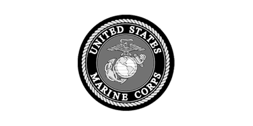The United States Marine Corps emblem features an eagle, globe, and anchor in black and white.