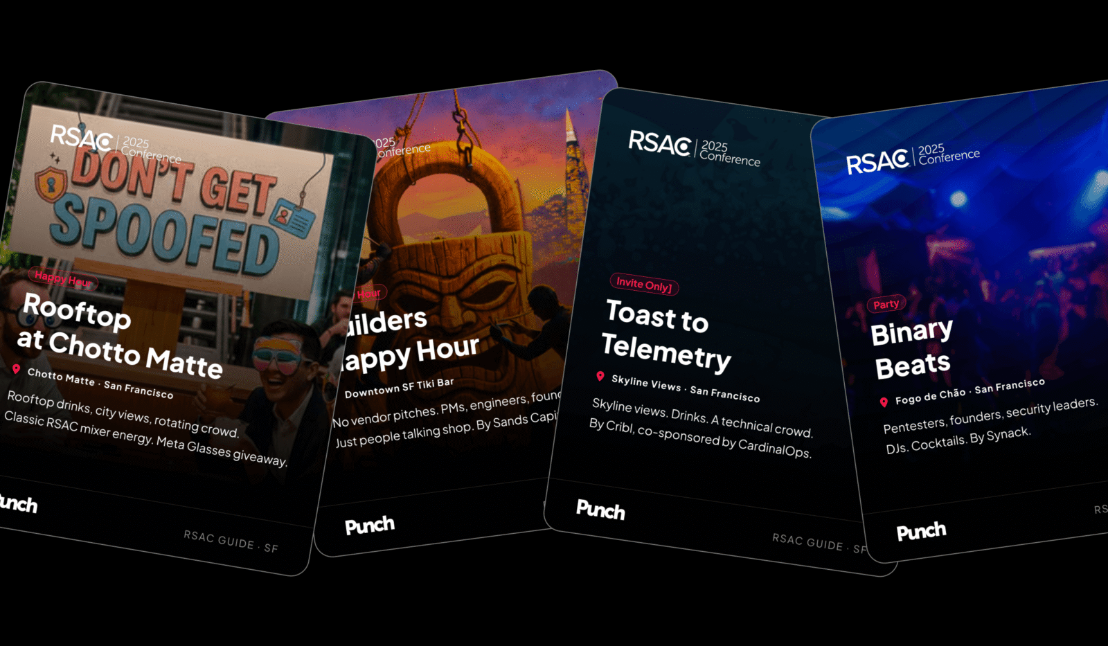 Social cards for different events to attend during RSAC 2026 - Punch